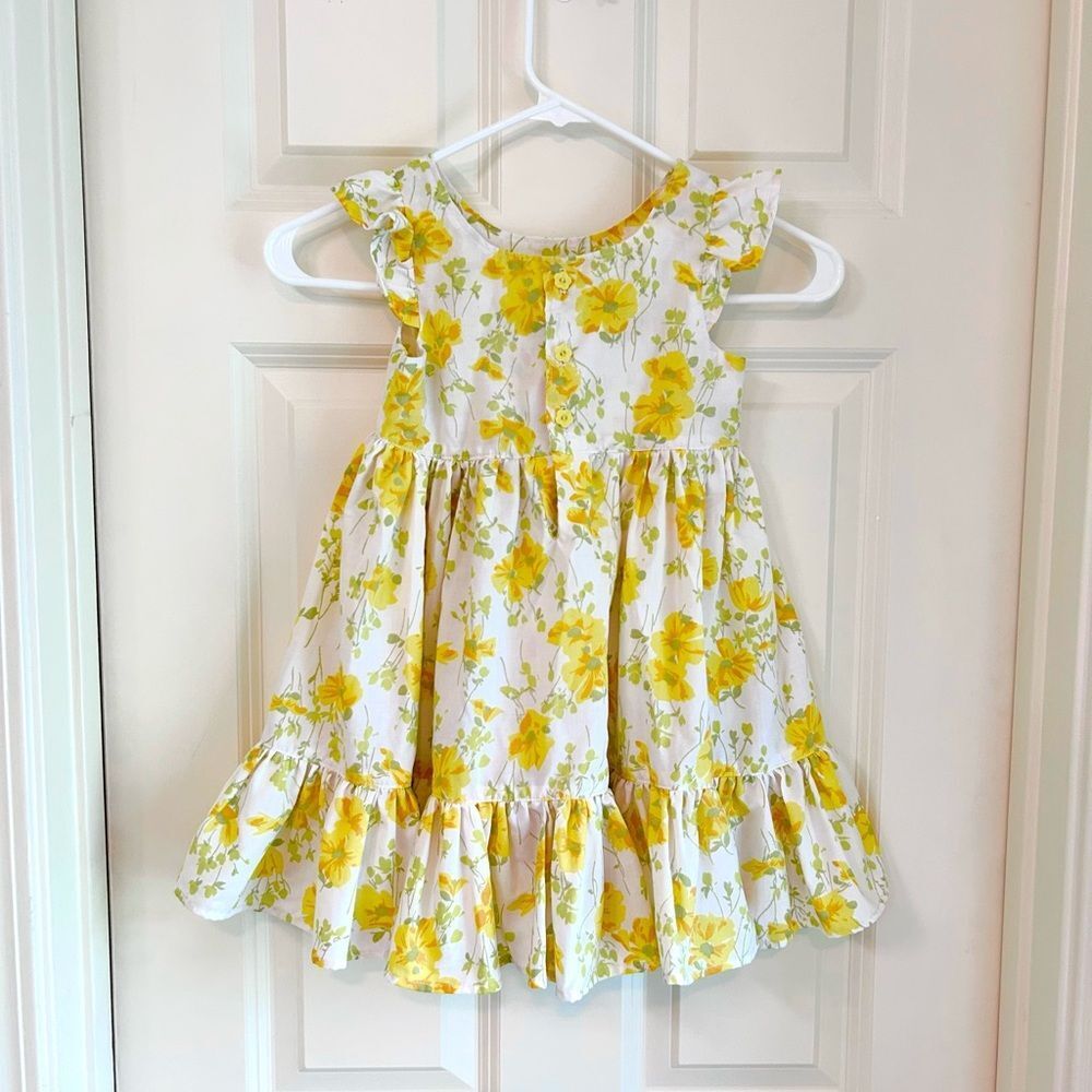 Girls Vintage Morgan Jones Fabric Casual Yellow Floral Ruffle Dress Size 4T
